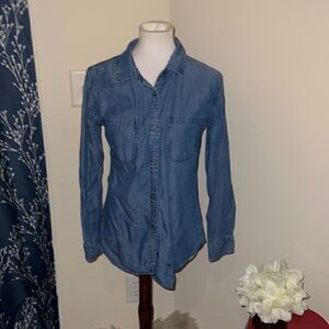 Rails Carter Dark Vintage Wash Chambray Button Front Long Sleeve Top sz S FLAW